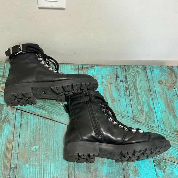 Charles David l Lace Up Zip Biker Boots Leather Size 9.5 - Picture 3 of 11